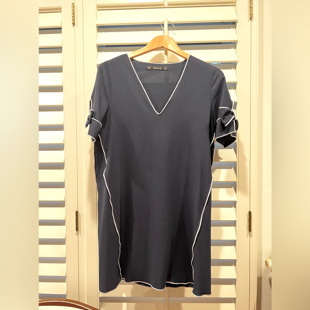 Zara Navy Mini Dress with Bow Sleeves